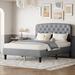 Red Barrel Studio® Upholstered Platform Bed Adjustable Headboard w/ Fine Linen Upholstery Upholstered in Gray | 41.7 H x 54.3 W x 54.3 D in | Wayfair