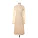 Calvin Klein Collection Casual Dress - A-Line V-Neck 3/4 sleeves: Ivory Print Dresses - Women's Size 4