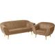 Loungemöbel-Set aus Öko-Leder: Sofa 2 Sitzer und Sessel mit goldfarbenen Beinen creme - aus Kunstleder, mit Metallbeinen für eine einfache Montage - Sessel und kleine Couch für Wohnzimmer, Büro