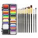 OWSOO Cosmetic cream Split Cakes 12PCS Colors Set Professional Palette Set 30 Set 30 Colors Non Toxic Water 12PCS Brushes Set Professional Split Paint Palette Set 30 Colors Set Water Body Makeup