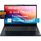 Lenovo IdeaPad 3 3i Laptop (15.6 FHD Touchscreen Intel Core i5-1155G7 16GB RAM 1TB SSD) Narrow Bezel Webcam 12-Hr Long Battery Life Wi-Fi 6 IST SD Win 11 Pro Business & Home Abyss Blue