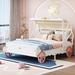 Full Size Princess Carriage Bed with Canopy, Wood Platform Car Bed with 3D Carving Pattern