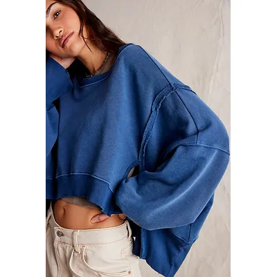 We The Free Camden Cropped Sweatshirt at Free People in Sparkling Indigo, Size: XL