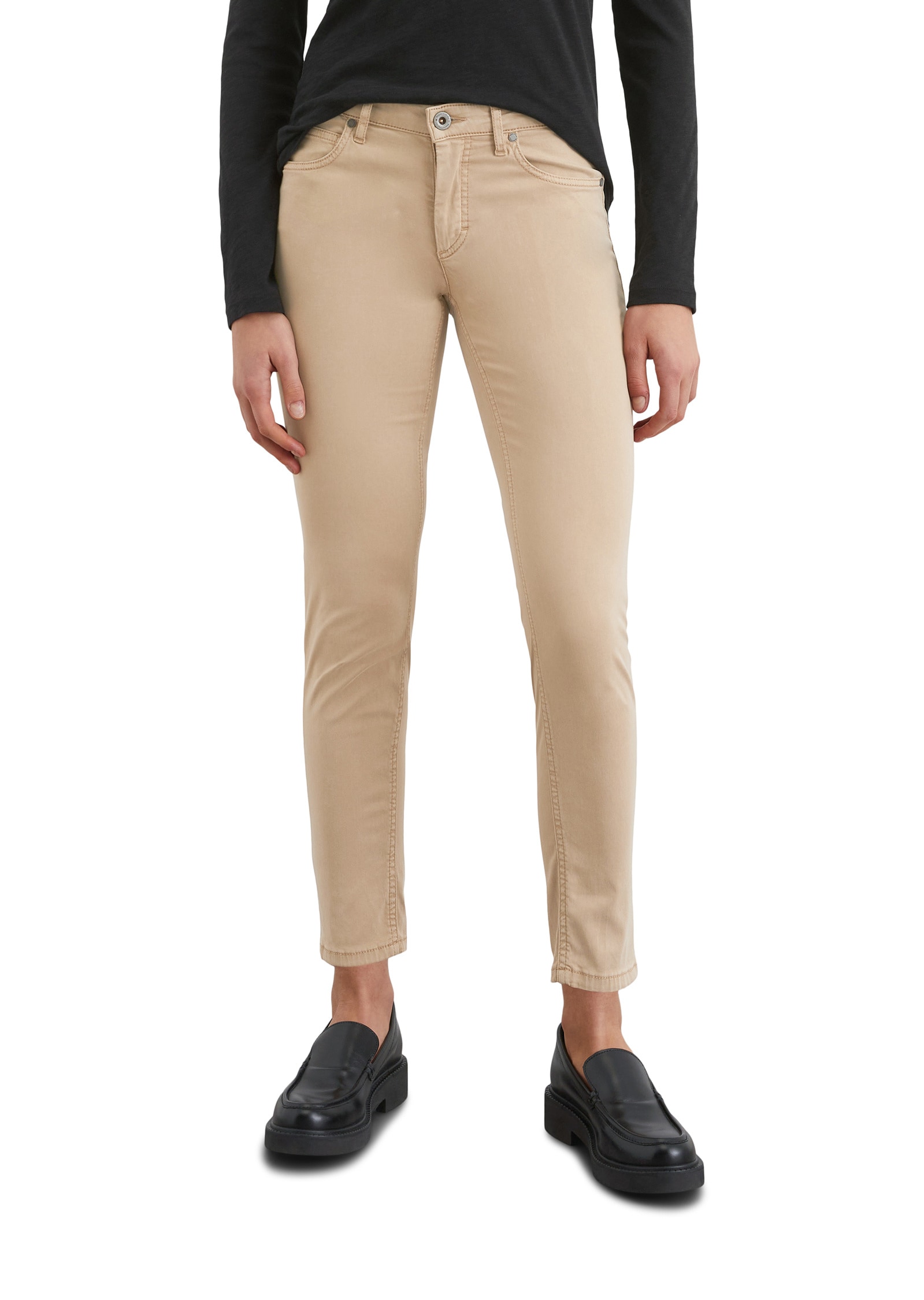 5-Pocket-Hose MARC O'POLO "aus Lyocell-Baumwolle-Mix", Damen, Gr. 25, Länge 32, beige (norse sand), Obermaterial: 64% Lyocell, 32% Baumwolle, 4% Elasthan, unifarben, slim fit lang, Hosen 5-Pocket-Jeans Image
