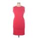 Calvin Klein Casual Dress - Sheath Crew Neck Sleeveless: Red Print Dresses - Women's Size 14 Petite