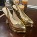 Jessica Simpson Shoes | Jessica Simpson Mayria Patent Slingback Platform Pumps | Color: Gold | Size: 8.5