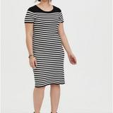 Torrid Dresses | Black & White Stripe Sweater-Knit Short Shift Dress | Color: Black/White | Size: 2x