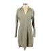 H&M Casual Dress - Sweater Dress Collared 3/4 sleeves: Green Solid Dresses - Women's Size Small