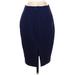 Express Casual Pencil Skirt Knee Length: Blue Solid Bottoms - Women's Size 2 Petite