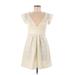 BCBGeneration Casual Dress - Mini Plunge Short sleeves: Ivory Solid Dresses - Women's Size 6