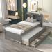 Twin Size Platform Bed with Twin Size Trundle Bed, Pine Wood Bed with Storage Headboard and 3 Storage Drawers