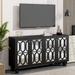 Storage Sideboard with Adjustable Shelves and 4 Doors, Doors with Mirror Hollow-Carved Design and Round Knobs