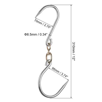 12" Swivel Meat Hooks, 0.34" Thickness Processing Butcher Hooks, 2Pcs - Silver Tone