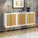 Wood Storage Sideboard with 3 Adjustable Shelves and 3 Artificial Rattan Door, Sideboard with Rebound Device