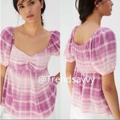 Anthropologie Tops | Anthropologie Ombre Plaid Smocked Sweetheart Blouse Short Sleeve Tops Purple Nwt | Color: Pink/Purple | Size: Various