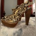 Coach Shoes | Coach Tamara Snakeskin Platform Heels/**5” Heel 1” Platform** | Color: Brown/Cream | Size: 5.5