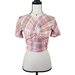 Anthropologie Tops | Cmeo Collective Top Xs Pink Plaid Print Crop Pastel Keyhole Shirt Bodycon New | Color: Pink/White | Size: Xs