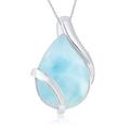 Beaux Bijoux Natural Malachite or Larimar Gemstone Pendant Necklaces for Women in Sterling Silver and 14k Gold - Teardrop Pendant Statement Necklace - Fine Jewelry for Women, Metal, natural larimar