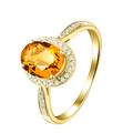 Ayoiow 18K Gold Wedding Bands for Women Oval 1.29ct Yellow Citrine Rings 0.11ct Diamond Ring Band Yellow Engagement Ring