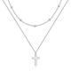 VONALA Cross Layered Necklace 925 Sterling Silver Pendant Choker Double Chain Jewellery for Women Girls (Cross)