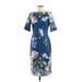 Gabby Skye Casual Dress - Midi: Blue Floral Dresses - Women's Size 4