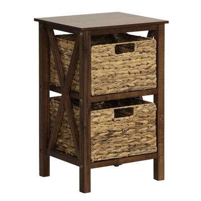 Costway 3/4-Tier Nightstand with 2 Seagrass Baskets Narrow X-Design-3-Tier