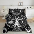 Tree of Life Queen Comforter Set Hippie Gothic Moth Bedding Comforters & Sets Sun and Moon Comforter Psychedelic Galaxy Trippy Stars Quilted Comforter Black and White Bedroom Decor Microfiber Cozy