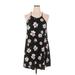 French Grey Casual Dress - Mini Halter Sleeveless: Black Floral Dresses - Women's Size X-Large