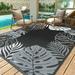 SIXHOME Outdoor Rug Clearance Patio Rug 6x9 Waterproof Outdoor Mats Porch Camping Plastic Area Rugs Black and White Reversible Outside Rug for Picnic RV Balcony Straw Texture Tropical Palm Pattern