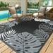 SIXHOME Outdoor Rug Clearance Patio Rug 9x12 Waterproof Outdoor Mats Porch Camping Plastic Area Rugs Black and White Reversible Outside Rug for Picnic RV Balcony Straw Texture Tropical Palm Pattern