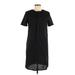 Casual Dress - Shirtdress Crew Neck Short sleeves: Black Print Dresses - Women's Size Medium