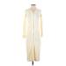 Zara Casual Dress - Midi V-Neck 3/4 sleeves: Ivory Solid Dresses - Women's Size Small