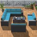 TANGJEAMER Patio Furniture Sets 12 Pieces Patio Sectional Outdoor Furniture Patio Sofa Chairs Set All Weather PE Rattan Wicker Couch Conversation Set Blue
