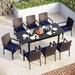 & William 9 Pieces Patio Dining Set for 8 Outdoor Dining Furniture with 1 X-large E-coating Square Metal Table and 8 Rattan Chairs with Cushions Outdoor Table & Chairs for Porch