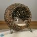 Weaved Cat Bed for Indoor Cat Basket Bed with Soft Cushion & Cat Egg Chair Shape Woven Braided Kitten House Condo