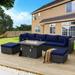 NAWABAY Patio Outdoor Furniture Modern Sectional Wicker Sofa Conversation Sets 7 Pieces-B - Navy Blue