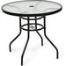 32 Patio Table with Umbrella Hole Outdoor Bistro Table w/Tempered Glass Top & Sturdy Metal Frame Round Patio Dining Table Coffee Table for Garden Balcony Poolside