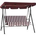 2-3 Person Patio Swings with Canopy Outdoor Porch Swing Chair with Steel Stand Removable Cushions for Backyard Garden Balcony 4008 (Brick Red with White Stripes)