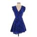 Yumi Kim Casual Dress - Mini Plunge Short sleeves: Blue Dresses - Women's Size X-Small