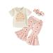 TheFound Toddler Baby Girls Summer Outfits Big Sister Rainbow Print Short Sleeve T-Shirt and Floral Flare Pants Headbands Set