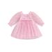 TheFound Toddler Baby Girls Tutu Tulle Dress Butterfly & Heart Print Long Sleeve Square Neck Mini Dress Party Clothes