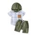 jxxiatang Toddler Boys Summer Outfits Plaid Print Hoodie + Tie Front Shorts Set