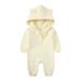 QIANGONG Baby Boys Bodysuits Solid Baby Boys Bodysuits Hooded Long Sleeve Baby Boys Bodysuits Beige 12-18 Months