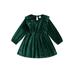 Suanret Toddler Kids Girls Fall Dress Ruffle Long Sleeve Round Neck A-Line Dress Velvet Dress Green 2-3 Years