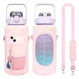 Half Gallon Water Bottle Carrier Bag Bottle Pouch Holder 2 Pocket Water Bottle Sleeve Adjustable Water Bottle Carrier with Strap Water Bottle Sling for Walking Gym Accessories Women Men