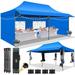 COBIZI 10x20 Pop Up Canopy Heavy Duty Party Tent with Removable Awning and Sidewalls Easy Up Outdoor Wedding Canopy Gazebo All Season Windproof&Waterproof with Roller Bag UPF 50+ Blue