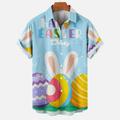 JURANMO Easter Hawaiian Shirt for Men Bunny Easter Eggs Graphic Button Down Shirts Short Sleeve Bowling Shirt Summer Vacation Tops Lightweight Party Shirts Deals of Today Light Blue L