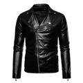 tklpehg Mens Coats and Jackets Casual Long Sleeve Leather Jacket Winter Casual Stand Collar Motorcycle Leather Jacket Coat Black XXL