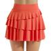 Pleated Mini Skirt for Women High Waist Yoga Skirts with Shorts Pocket Ruffle Tiered Tennis Athletic Golf Skorts Skirt (Small Orange)