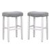 Red Barrel Studio® Holliman 29" Saddle Seat Bar Stool Set Of 2, Antique White/Leather Wood/Upholstered in Gray | 29 H x 18.5 W x 13.38 D in | Wayfair